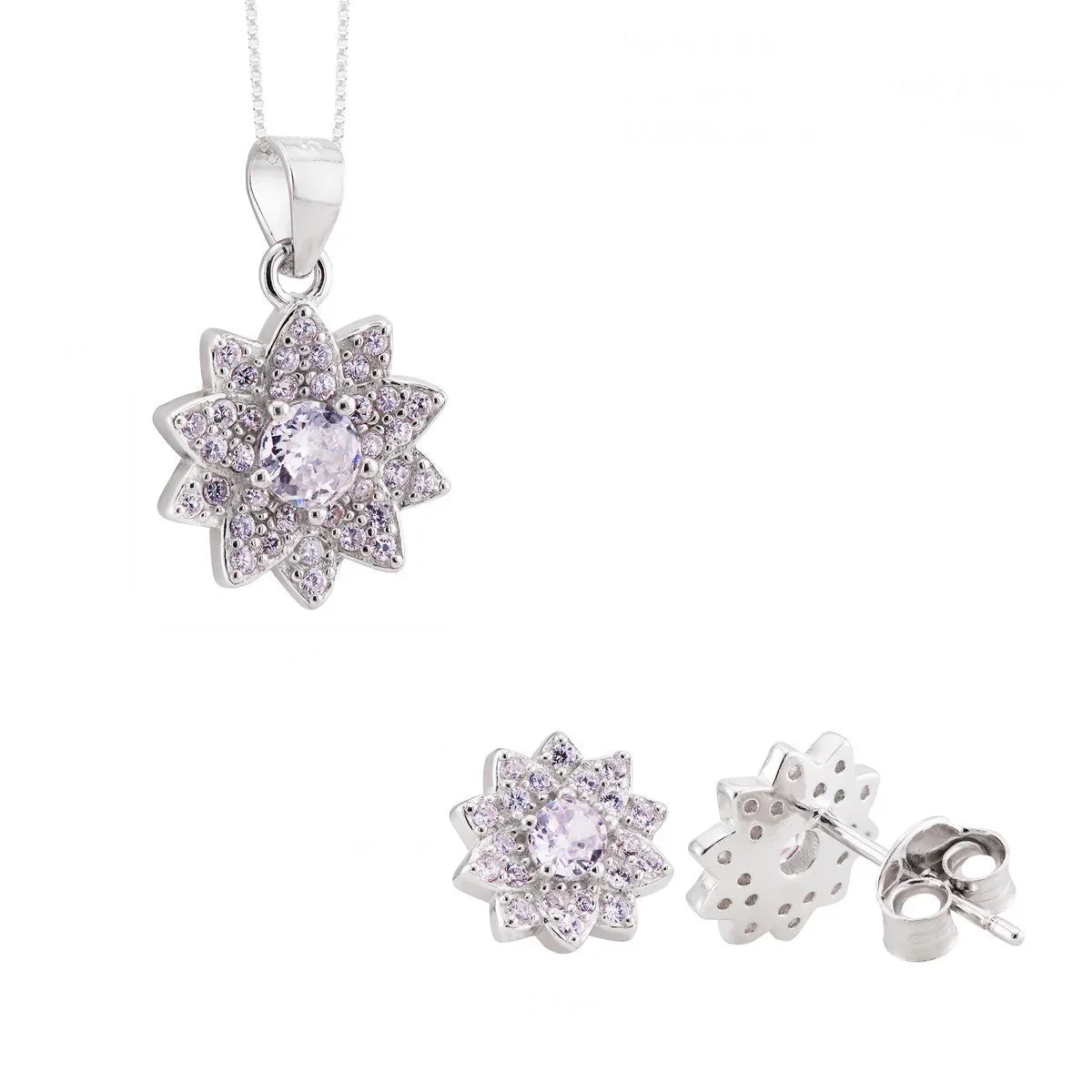 Conjunto de Pingente e Brinco Flor Cristal