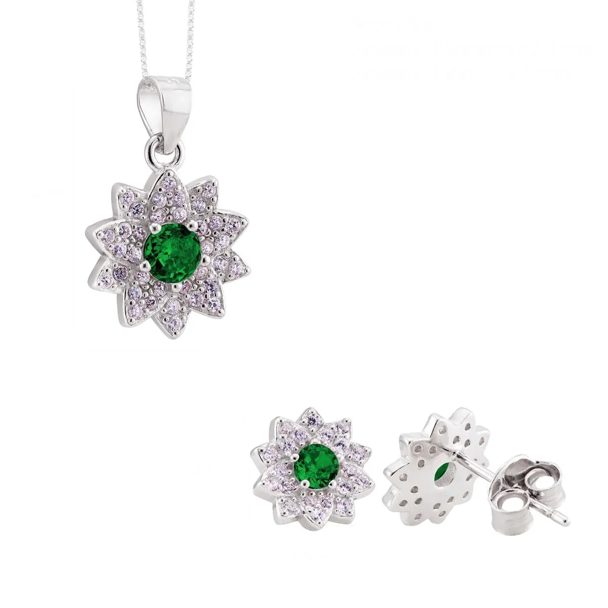 Conjunto de Pingente e Brinco Flor Esmeralda