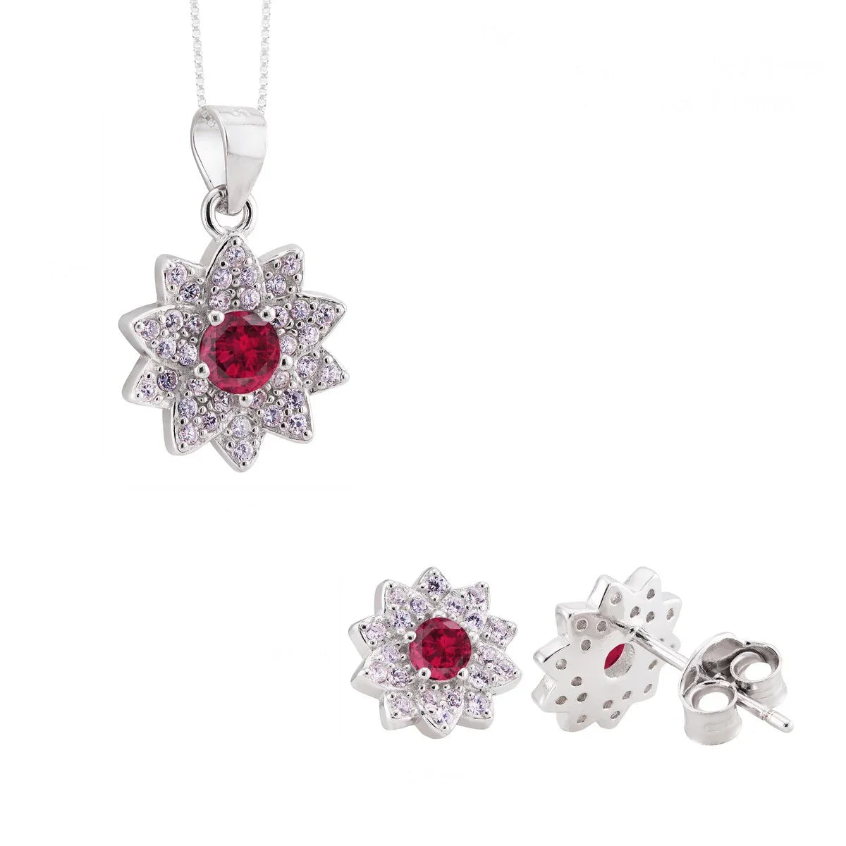 Conjunto de Pingente e Brinco Flor Magenta